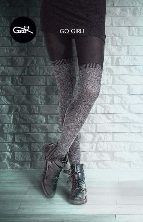 RAJSTOPY DAMSKIE WZOROWANE Z LUREXEM - GO GIRL!
