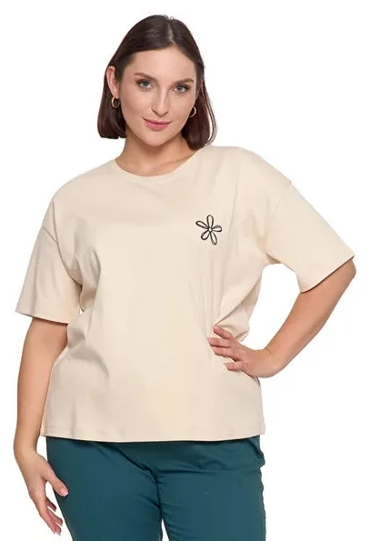 MORAJ T-SHIRT DAMSKI LUŹNY Z HAFTOWANYM KWIATKIEM BD1800-007