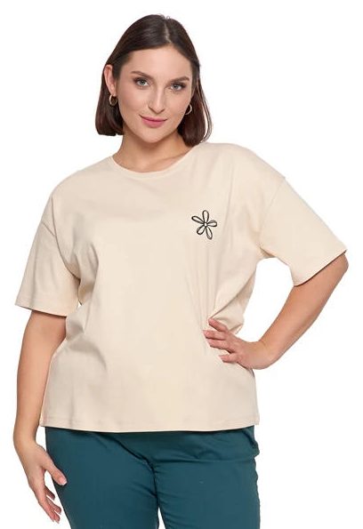 MORAJ T-SHIRT DAMSKI LUŹNY Z HAFTOWANYM KWIATKIEM BD1800-007
