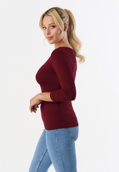 BABELL BLUZKA MANATI, RĘKAW 3/4 - KOLOR DENIM, MARSALA, BORDO