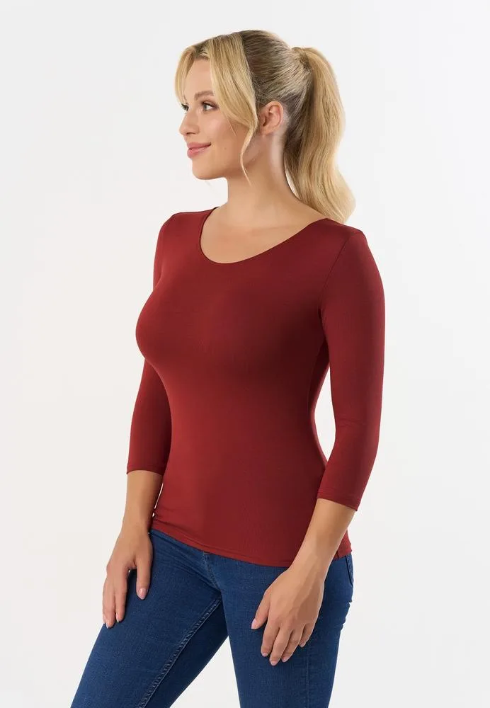 BABELL BLUZKA MANATI, RĘKAW 3/4 - KOLOR DENIM, MARSALA, BORDO
