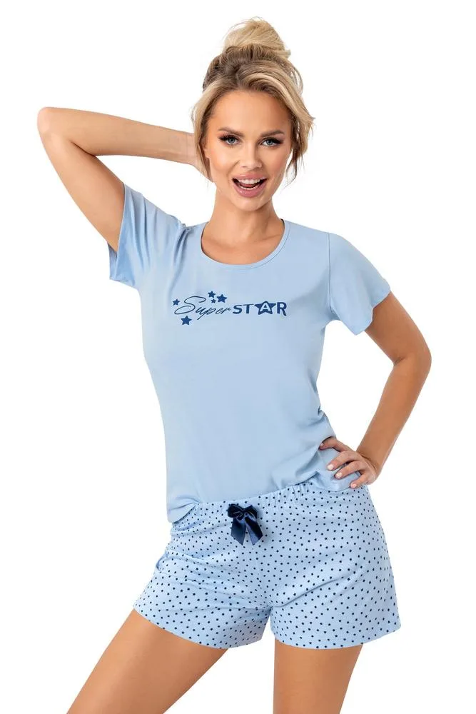 DONNA PIŻAMA DAMSKA BŁĘKITNA - STAR SHORT