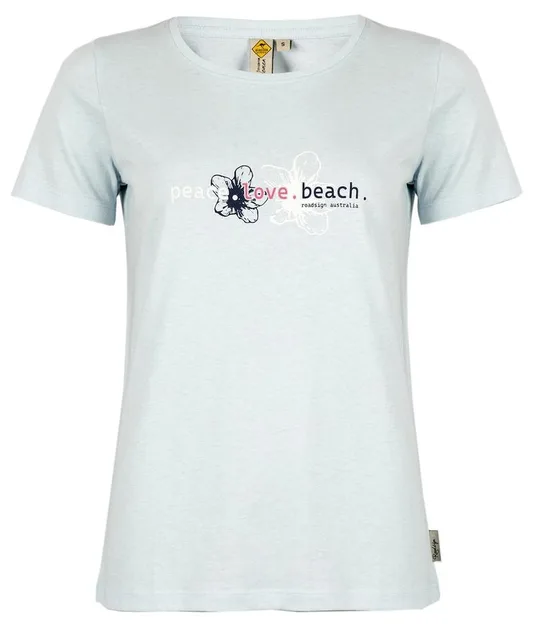 RAJ-POL ROADSIGN THEME 3 DAMSKI T-SHIRT PEACE-LOVE-BEACH, NIEBIESKI 18-005739-2, 18-005739-3, 18-005739-1, 18-005739-4, 18-005739-5