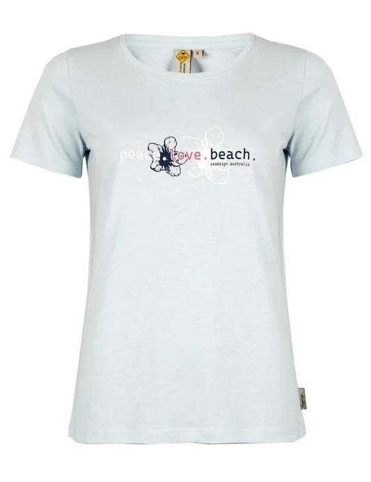 RAJ-POL ROADSIGN THEME 3 DAMSKI T-SHIRT PEACE-LOVE-BEACH, NIEBIESKI 18-005739-2, 18-005739-3, 18-005739-1, 18-005739-4, 18-005739-5