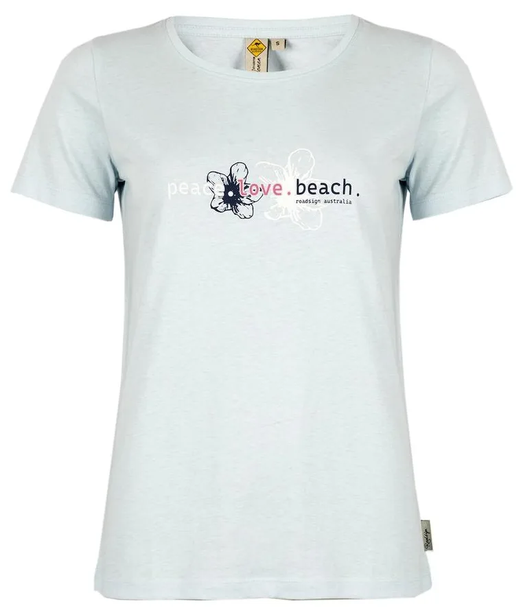 RAJ-POL ROADSIGN THEME 3 DAMSKI T-SHIRT PEACE-LOVE-BEACH, NIEBIESKI 18-005739-2, 18-005739-3, 18-005739-1, 18-005739-4, 18-005739-5