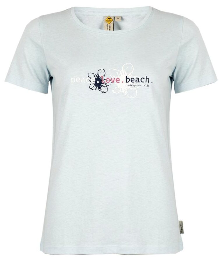 RAJ-POL ROADSIGN THEME 3 DAMSKI T-SHIRT PEACE-LOVE-BEACH, NIEBIESKI 18-005739-2, 18-005739-3, 18-005739-1, 18-005739-4, 18-005739-5