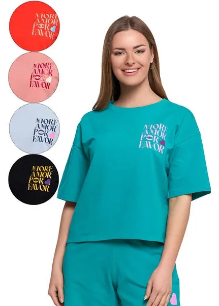 MORAJ T-SHIRT DAMSKI O LUŹNYM KROJU Z NAPISAMI BD2400-013