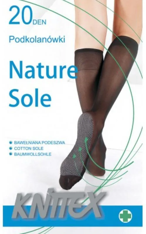 KNITTEX PODKOLANÓWKI DAMSKIE Z BAWEŁNIANĄ PODESZWĄ NATURE SOLE, 20 DEN