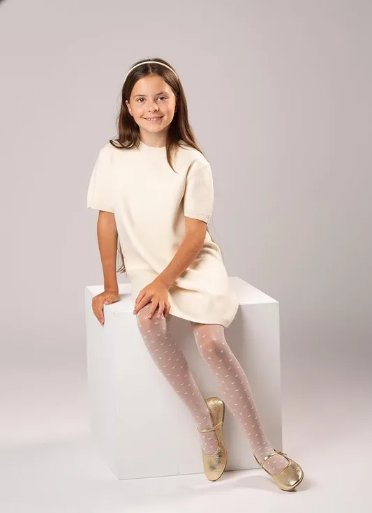 YO RAM-0043 LORI 20 - RAJSTOPY BIAŁE LYCRA WZOROWANE SERCA WZL03 20 DEN