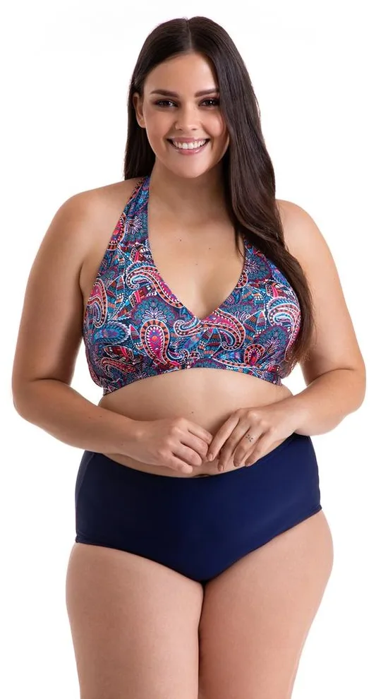 PRIMO DWUCZĘŚCIOWY KOSTIUM KĄPIELOWY PLUS SIZE WIĄZANY NA SZYI FIGI Z WYSOKIM STANEM 28