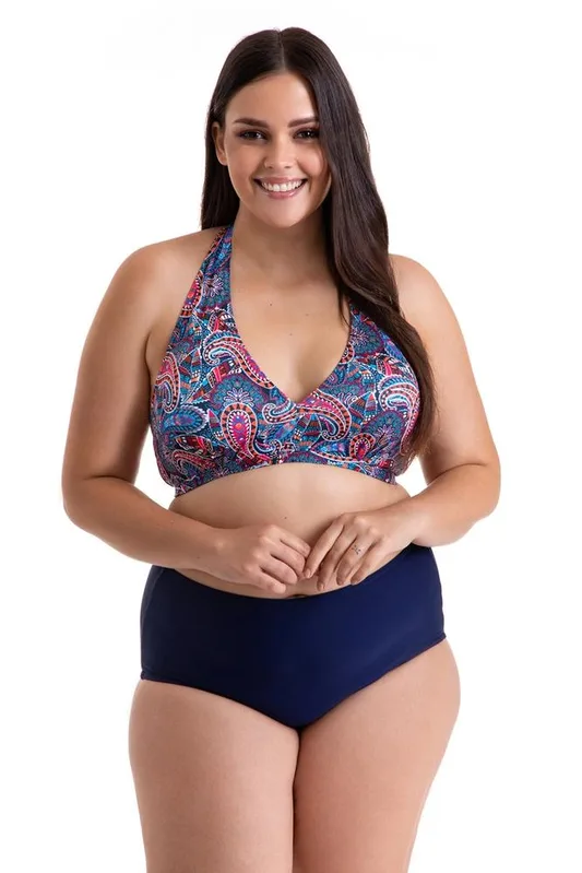 PRIMO DWUCZĘŚCIOWY KOSTIUM KĄPIELOWY PLUS SIZE WIĄZANY NA SZYI FIGI Z WYSOKIM STANEM 28