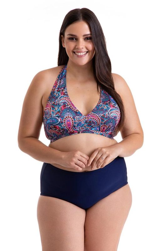 PRIMO DWUCZĘŚCIOWY KOSTIUM KĄPIELOWY PLUS SIZE WIĄZANY NA SZYI FIGI Z WYSOKIM STANEM 28