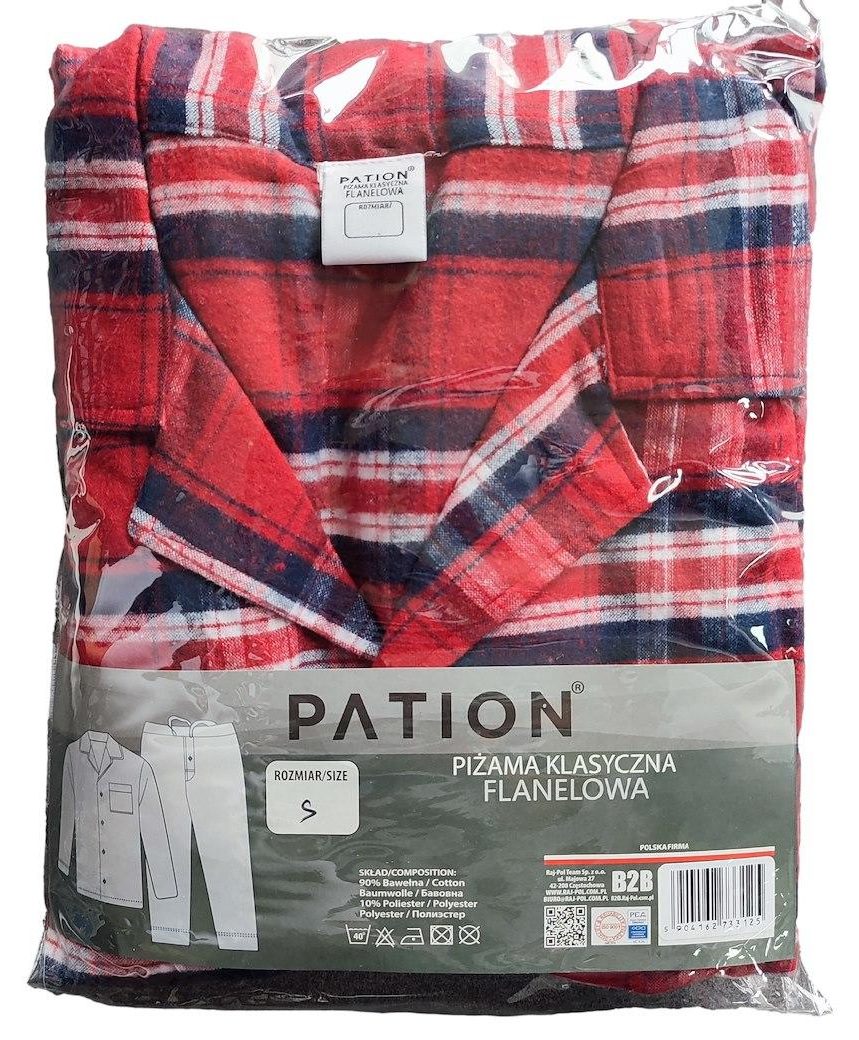 PATION PIŻAMA KLASYCZNA FLANELOWA CZERWONY 733125, 733132, 733149, 733156