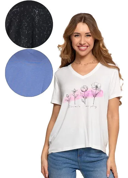 MORAJ T-SHIRT DAMSKI Z NADRUKIEM Z WISKOZY BD1800-008