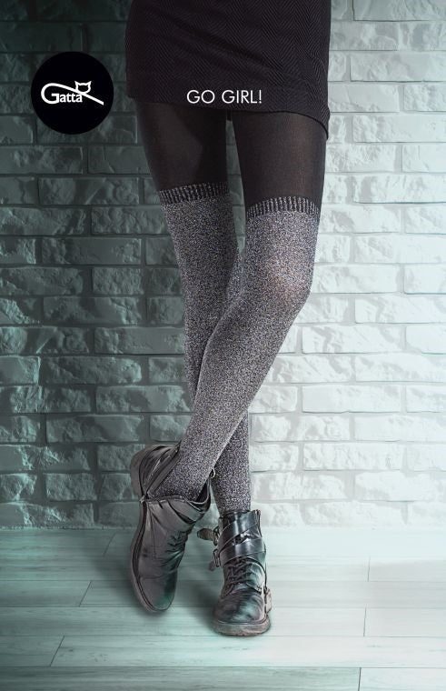 RAJSTOPY DAMSKIE WZOROWANE Z LUREXEM - GO GIRL!