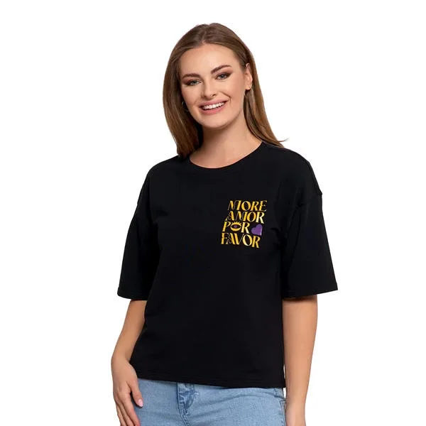 MORAJ T-SHIRT DAMSKI O LUŹNYM KROJU Z NAPISAMI BD2400-013