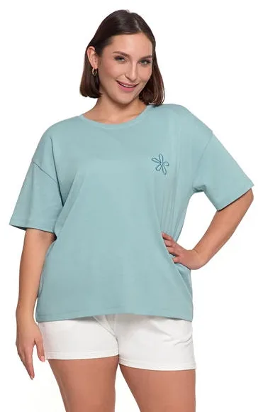 MORAJ T-SHIRT DAMSKI LUŹNY Z HAFTOWANYM KWIATKIEM BD1800-007