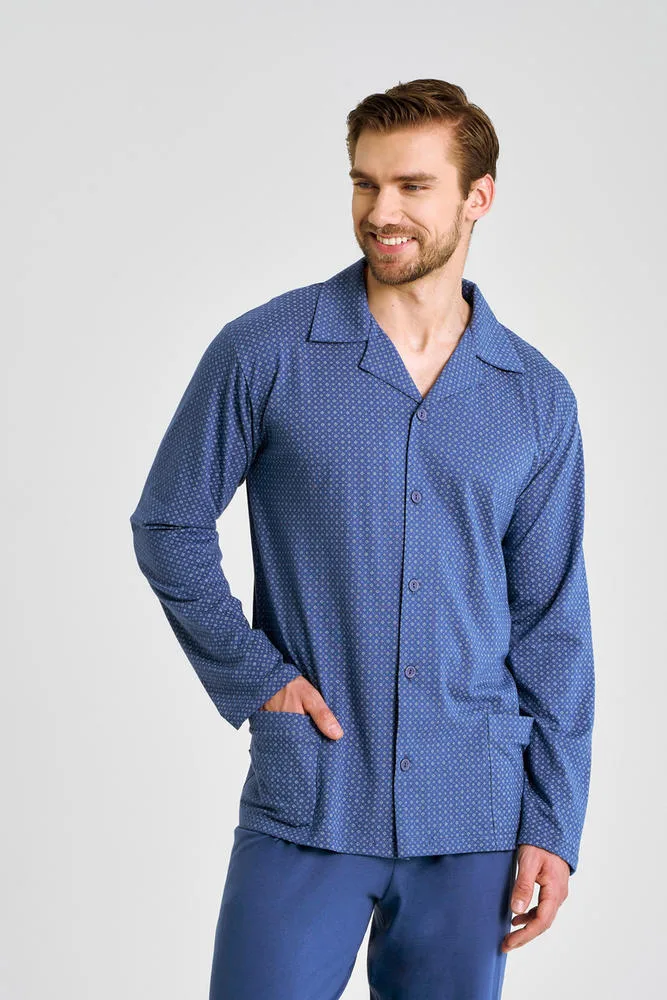 TARO 3484 PIŻAMA MĘSKA DŁUGA ROZPINANA DEREK 3XL-4XL- KOLEKCJA AW 25/26