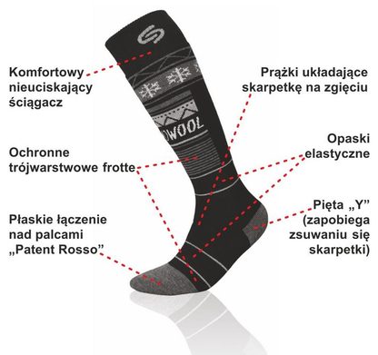 JJW PODKOLANÓWKI SKI THERMOWOOL DEODORANT WEŁNIANE, NARCIARSKIE