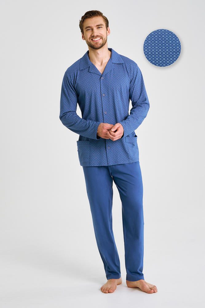 TARO 3484 PIŻAMA MĘSKA DŁUGA ROZPINANA DEREK 3XL-4XL- KOLEKCJA AW 25/26