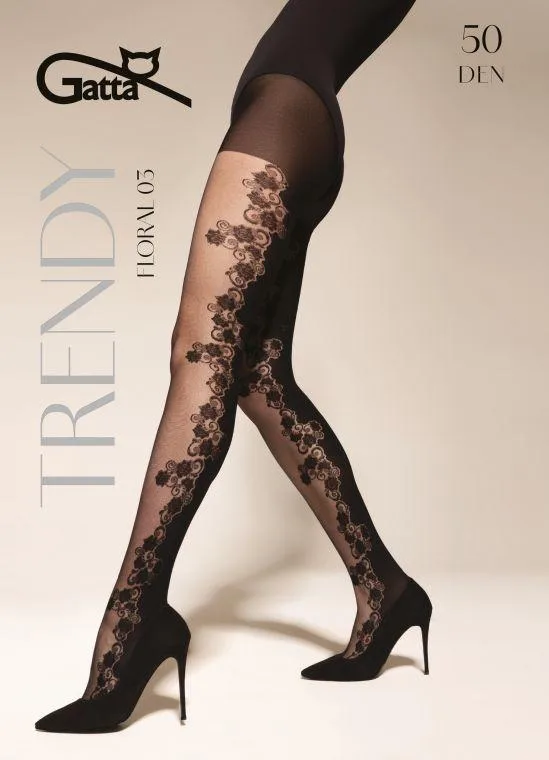 GATTA FLORAL - 03 RAJSTOPY DAMSKIE WZORZYSTE 50 DEN 000.56V - TRENDY AW26/27