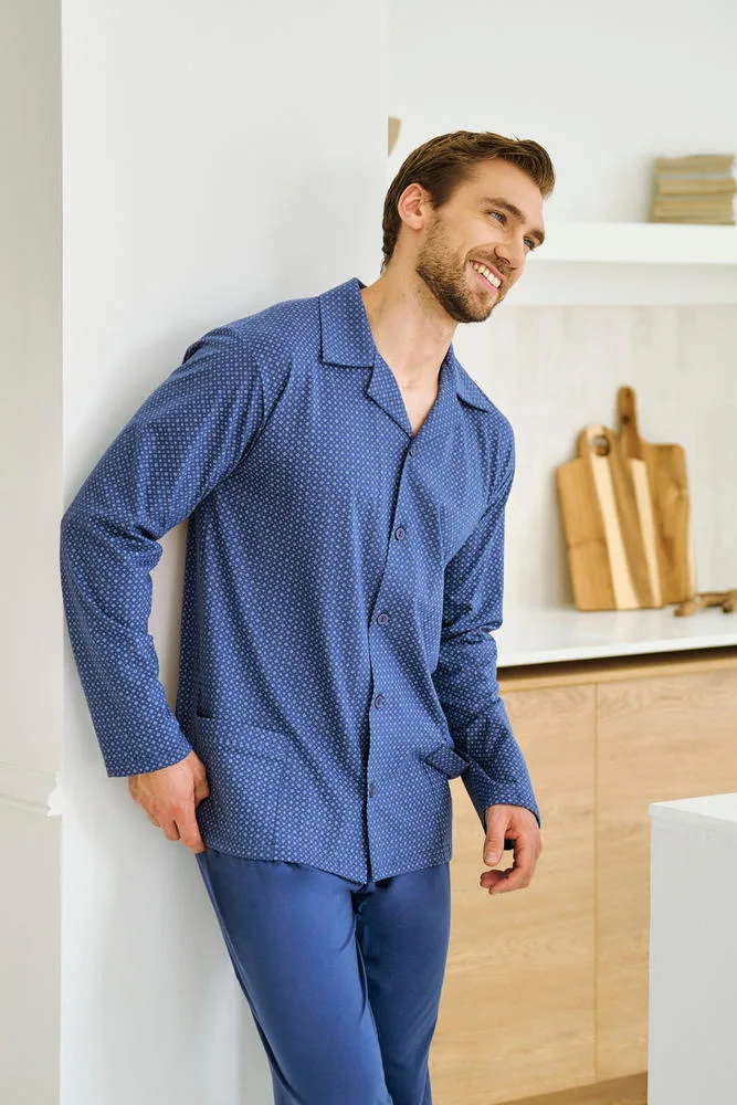 TARO 3484 PIŻAMA MĘSKA DŁUGA ROZPINANA DEREK 3XL-4XL- KOLEKCJA AW 25/26
