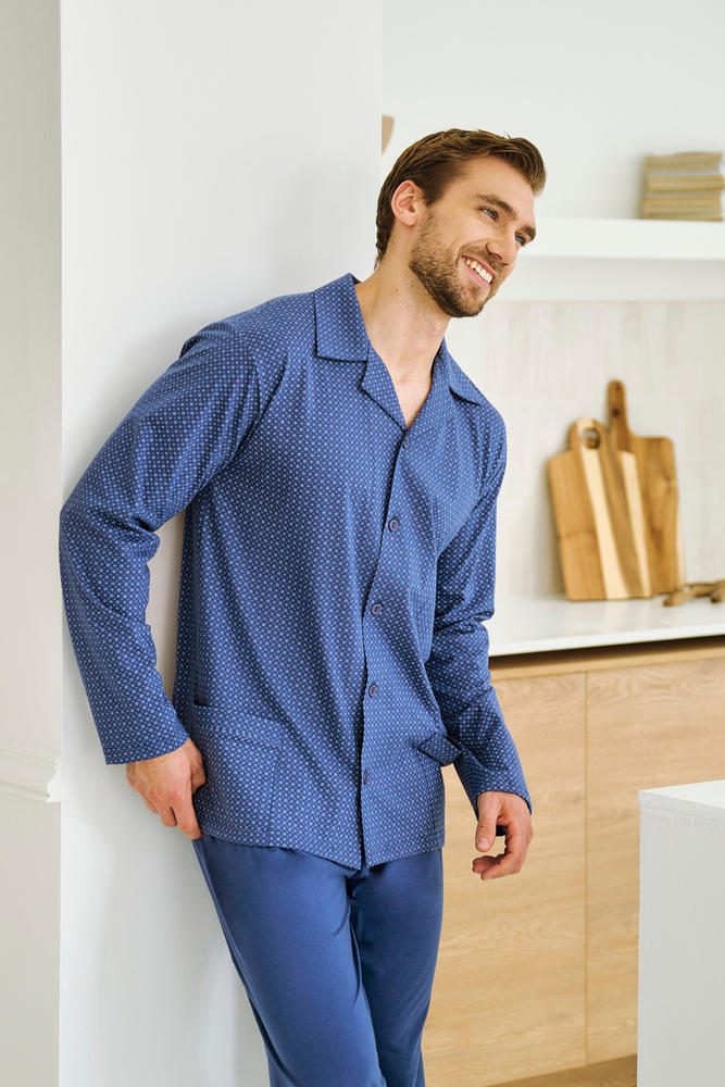 TARO 3484 PIŻAMA MĘSKA DŁUGA ROZPINANA DEREK 3XL-4XL- KOLEKCJA AW 25/26