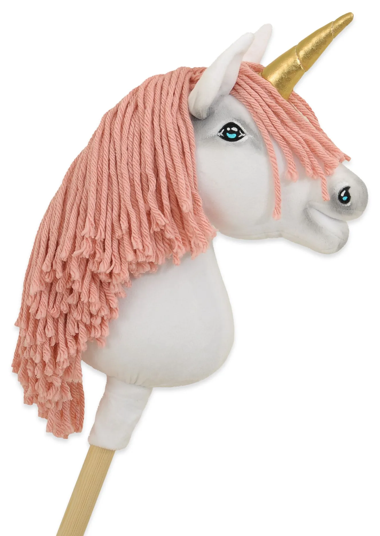 Hobby Horse Jednorożec na kiju różowy z różową grzywą i złotym rogiem A4