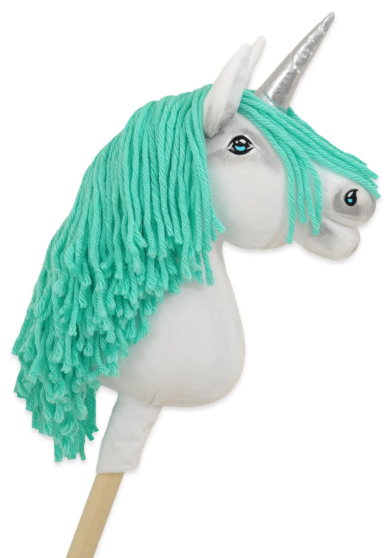 Hobby Horse Jednorożec na kiju różowy z różową grzywą i złotym rogiem A4