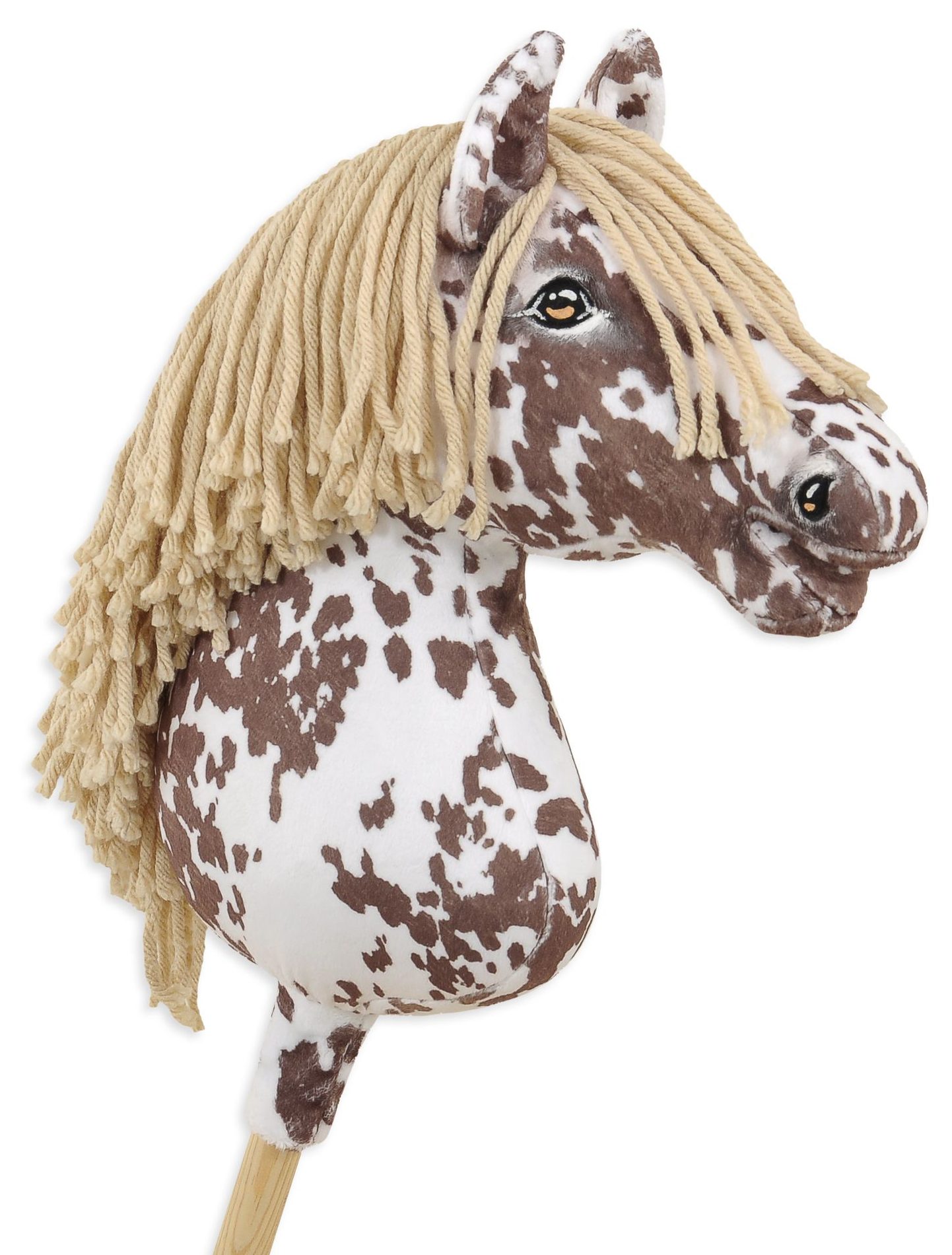 Hobby Horse Duży koń na kiju Premium - tarantowaty biało-brązowy z beżową grzywą A3