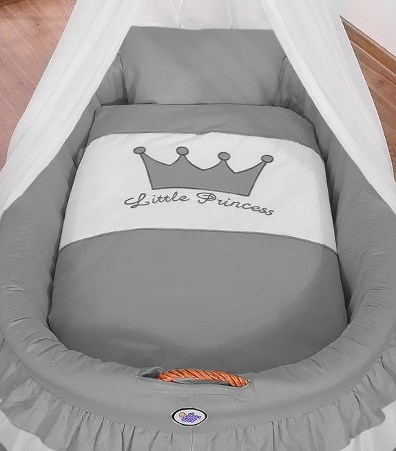 Kosz Mojżesza wiklinowy z baldachimem - Little Princess antracyt