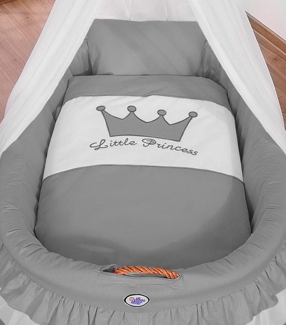 Kosz Mojżesza wiklinowy z baldachimem - Little Princess antracyt
