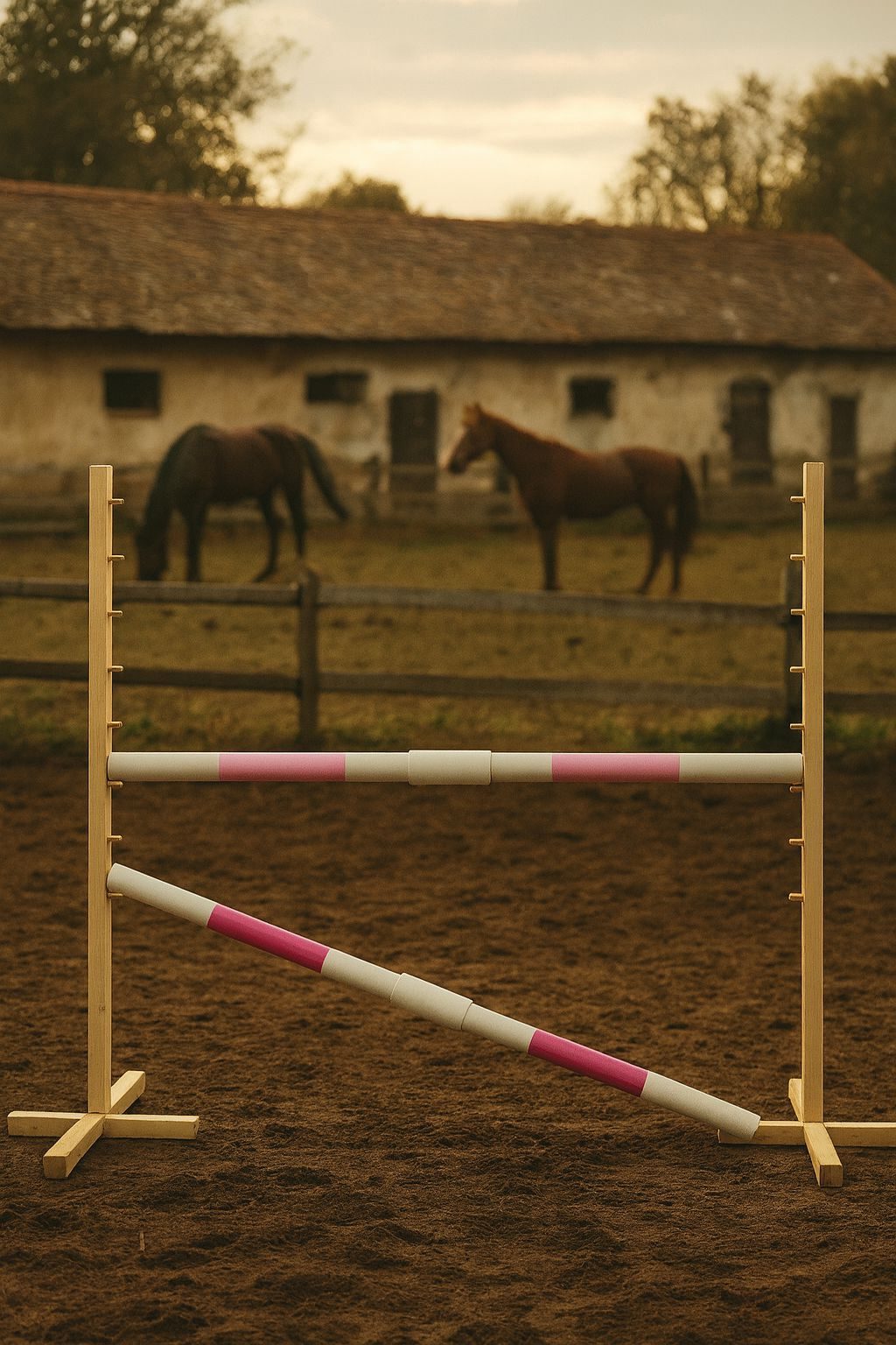 Przeszkoda skokowa do Hobby Horse 160cm, h-120 cm, dwie belki - jasny róż i ciemny róż