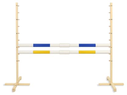 Przeszkoda skokowa do Hobby Horse 160cm, h-120 cm, dwie belki - niebieska i żółta