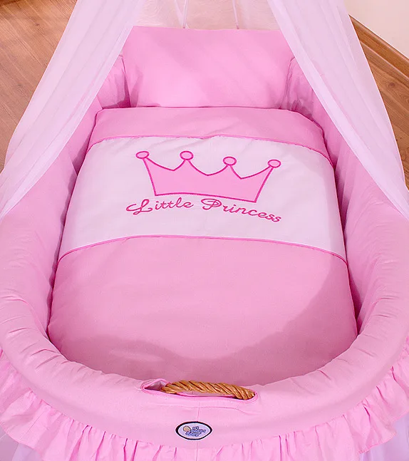 Kosz Mojżesza wiklinowy z baldachimem - Little Princess różowy