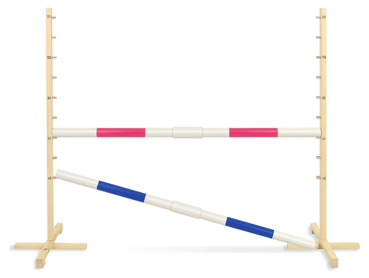 Przeszkoda skokowa do Hobby Horse 160cm, h-120 cm, dwie belki - niebieska i żółta