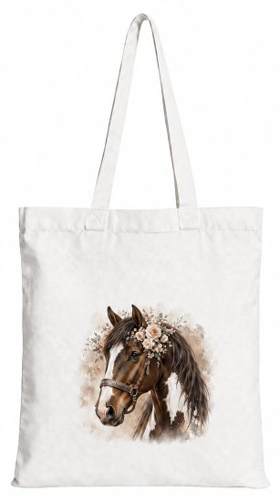 Torba bawełniana z białym koniem  – 38 × 42 cm