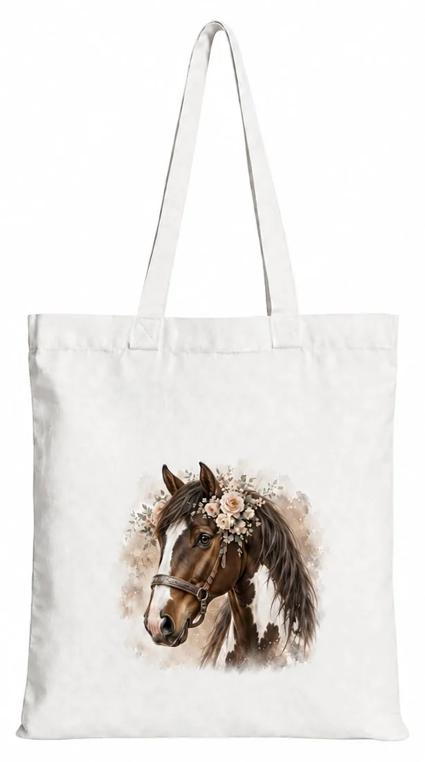 Torba bawełniana z białym koniem  – 38 × 42 cm