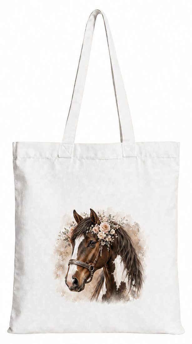 Torba bawełniana z białym koniem – 38 × 42 cm