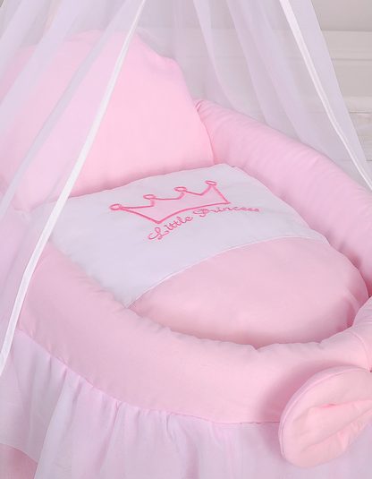 Wózek dla lalek Kosz Mojżesza dla lalek z baldachimem LITTLE PRINCESS różowy