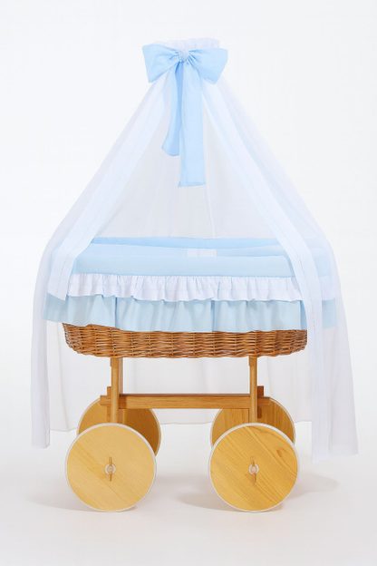 Wiklinowy kosz Mojżesza z baldachimem Deluxe Amelia - naturalny + różowa pościel