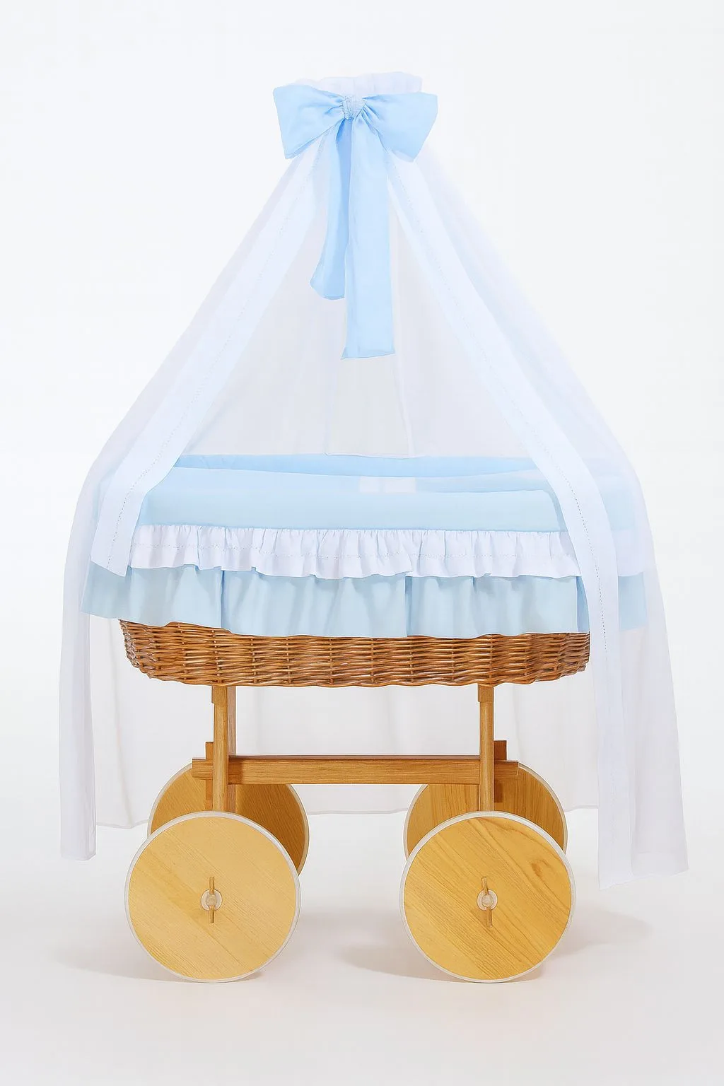Wiklinowy kosz Mojżesza z baldachimem Deluxe Amelia - naturalny + różowa pościel
