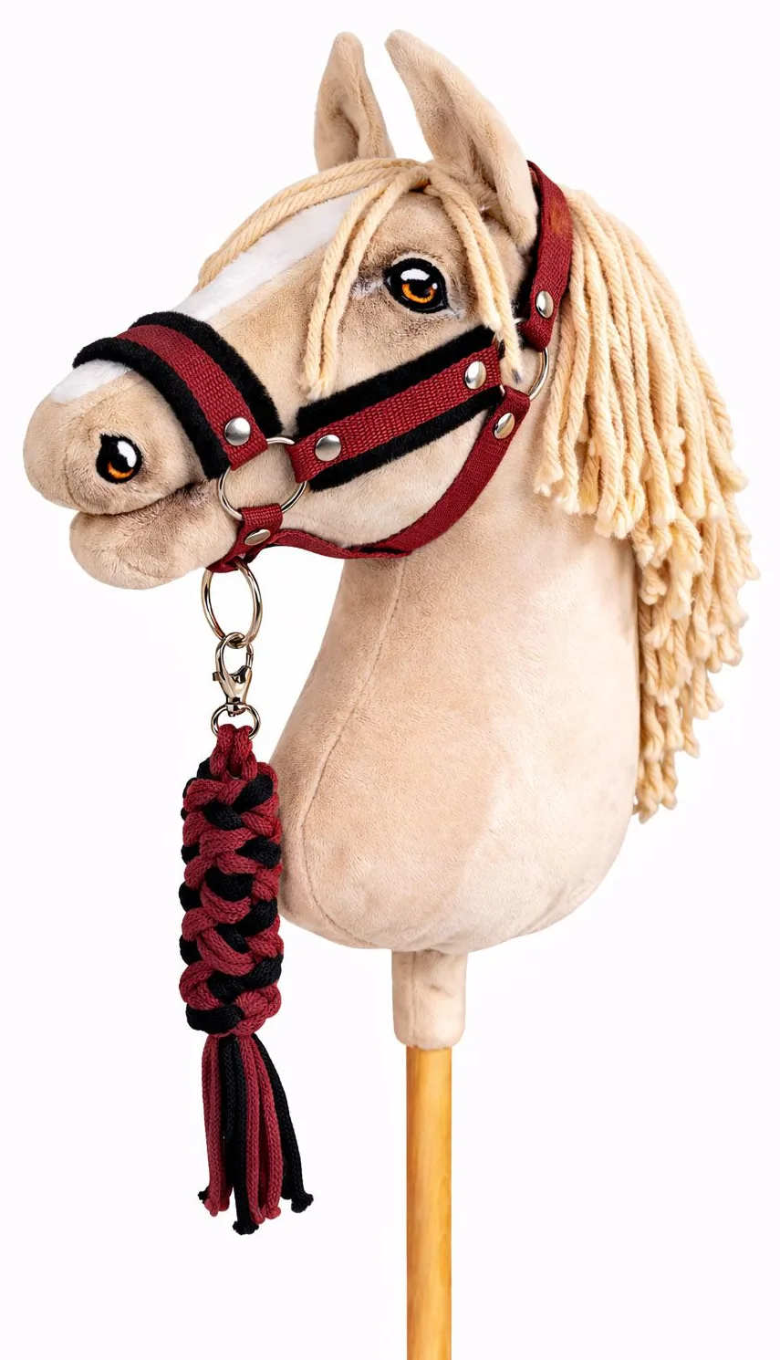 Zestaw do Hobby Horse: kantar A3 z białym futerkiem + uwiąz ze sznurka - biało-bordowy