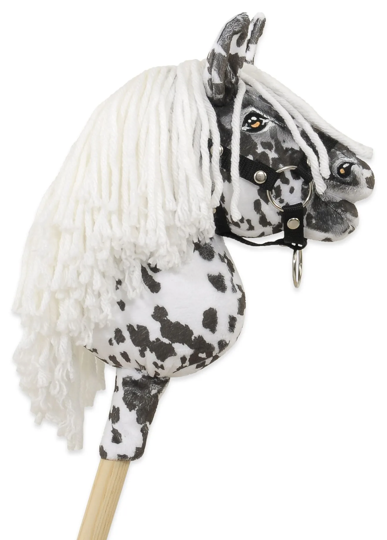 Hobby Horse Mały koń na kiju Premium tarantowaty biało-czarny z białą grzywą A5