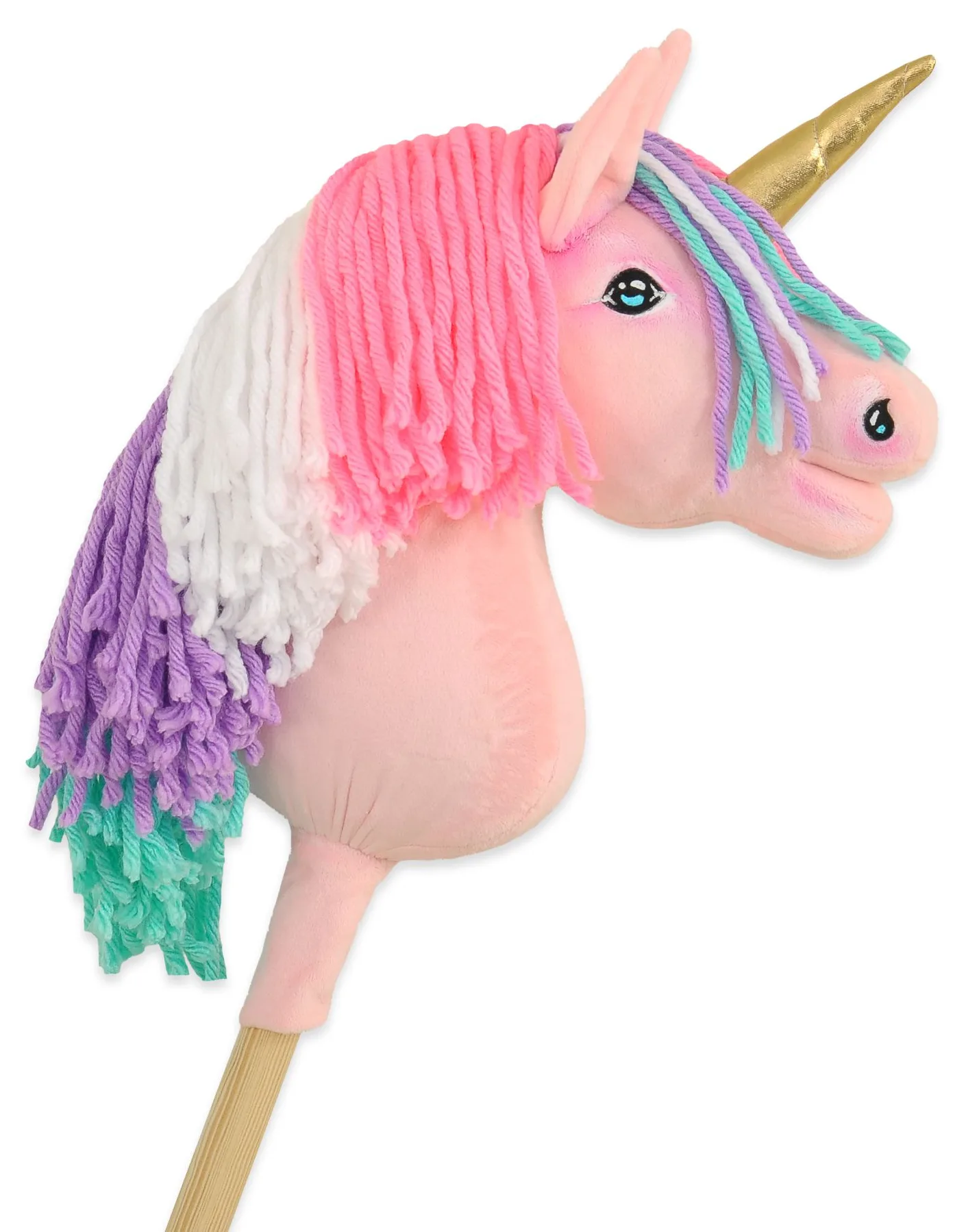 Hobby Horse Jednorożec na kiju różowy z różową grzywą i złotym rogiem A4