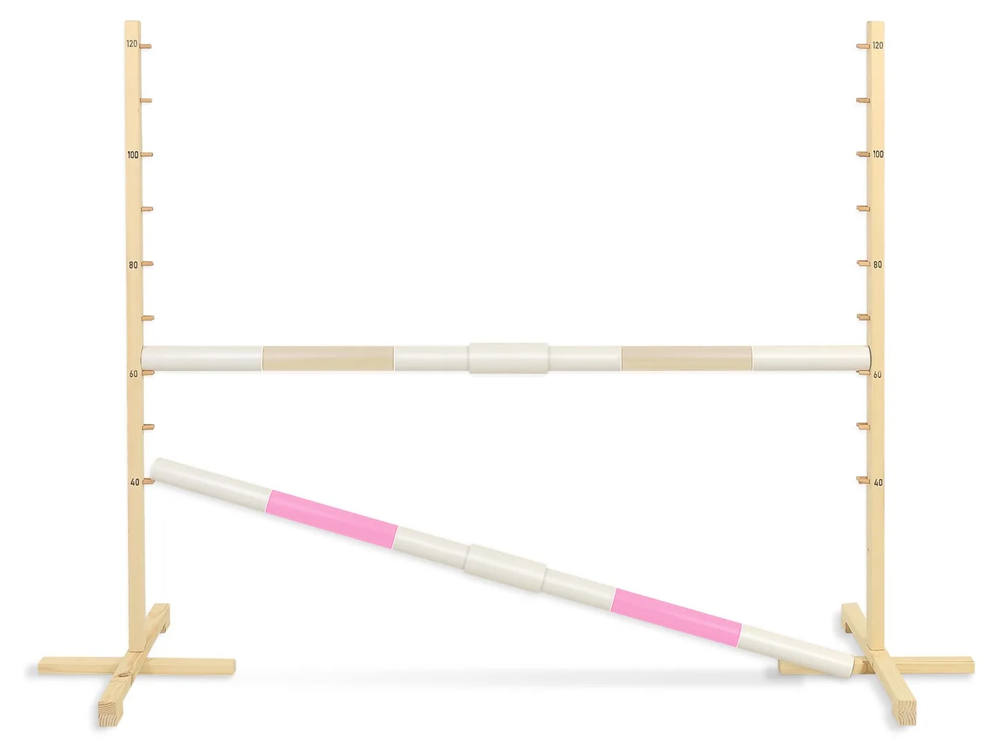 Przeszkoda skokowa do Hobby Horse 160cm, h-120 cm, dwie belki - beżowa i jasny róż