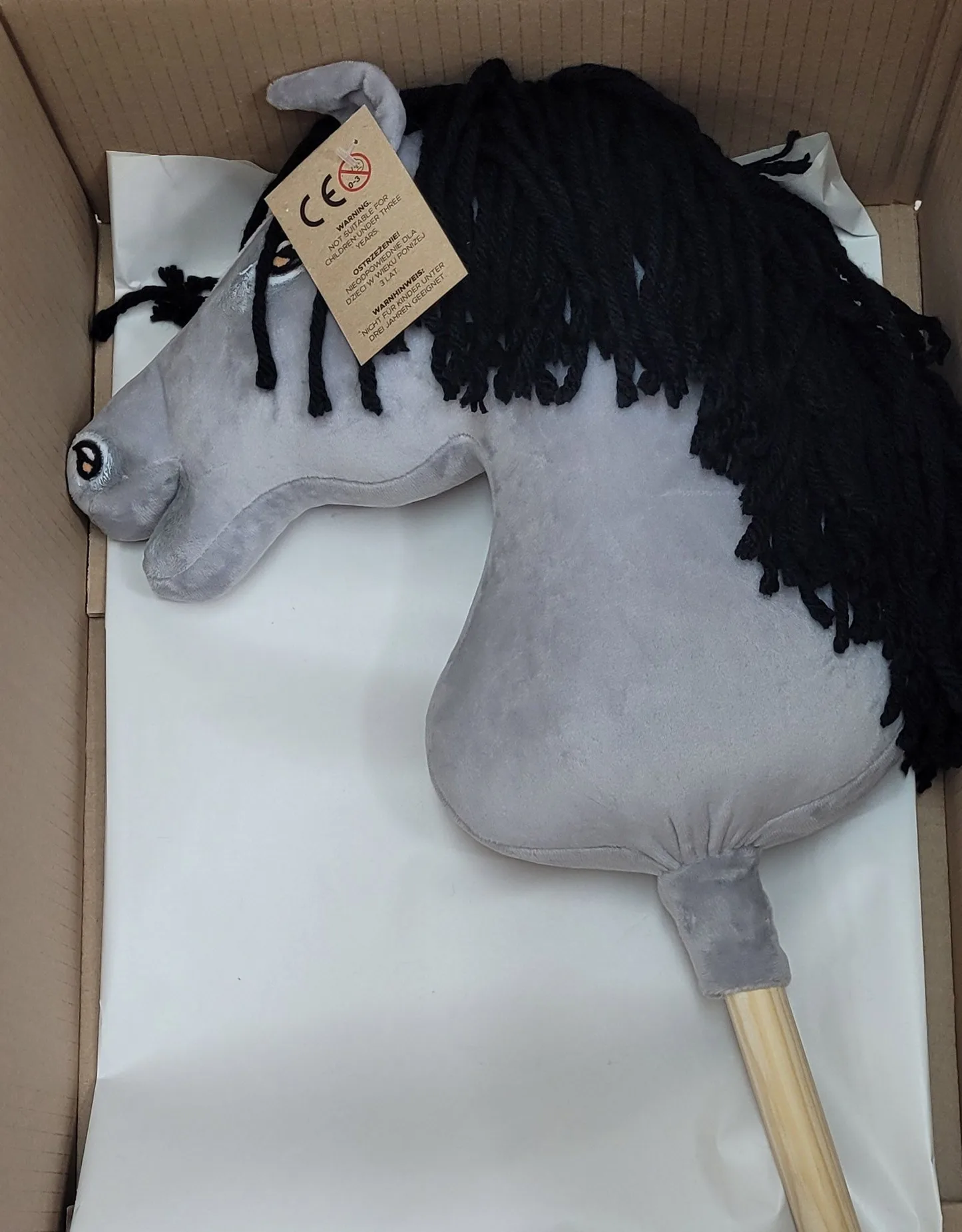 Hobby Horse Duży koń na kiju Premium - siwy IV z czarną grzywą A3