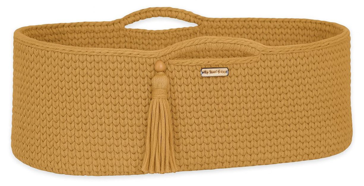 Kosz Mojżesza BOHO bawełniany Handmade z materacykiem - jasny beżowy