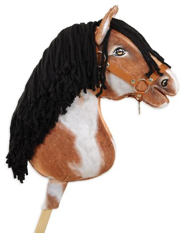 Hobby Horse Duży koń na kiju Premium - srokaty tobiano z czarną grzywą A3