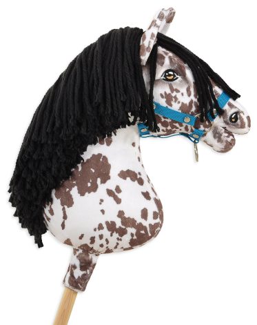Hobby Horse Duży koń na kiju Premium - tarantowaty biało-brązowy z czarną grzywą A3